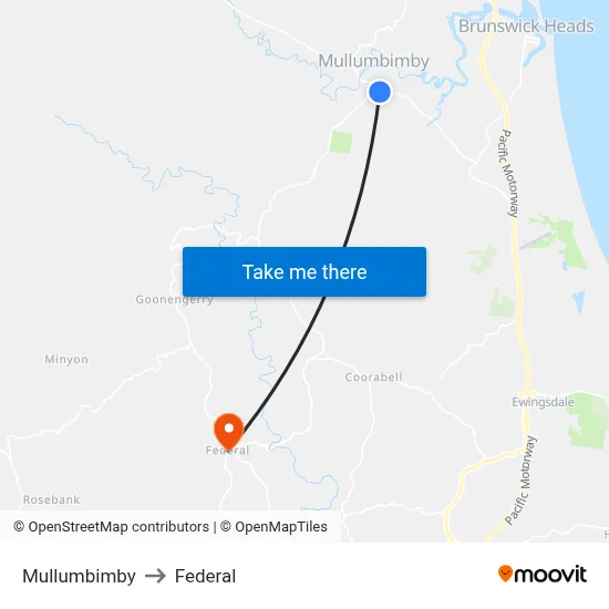 Mullumbimby to Federal map