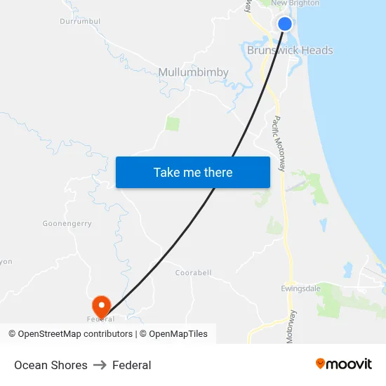 Ocean Shores to Federal map