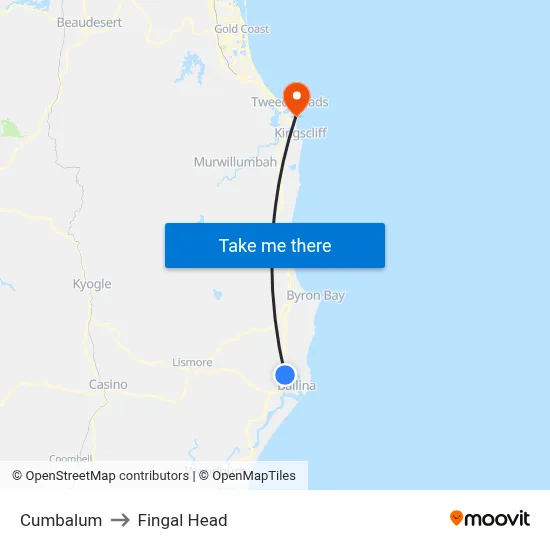 Cumbalum to Fingal Head map