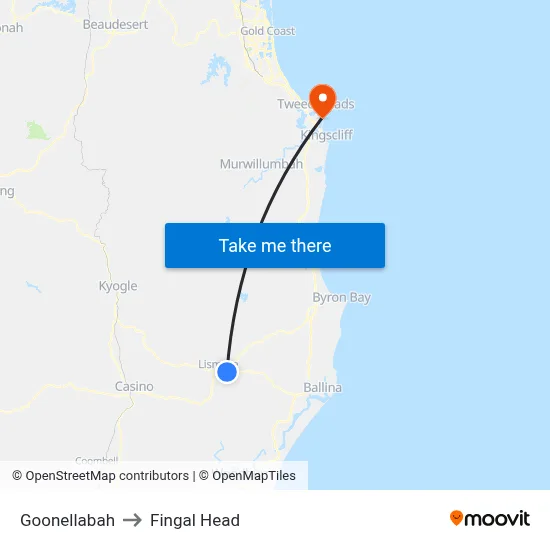 Goonellabah to Fingal Head map