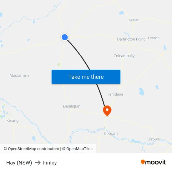 Hay (NSW) to Finley map