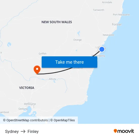 Sydney to Finley map
