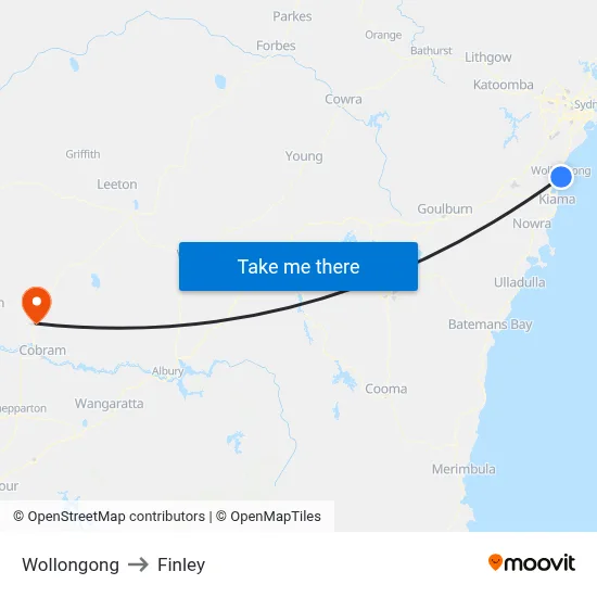 Wollongong to Finley map