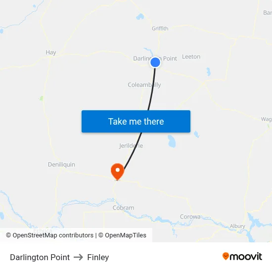 Darlington Point to Finley map