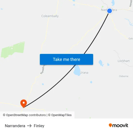 Narrandera to Finley map