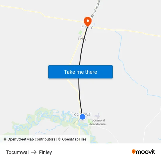 Tocumwal to Finley map