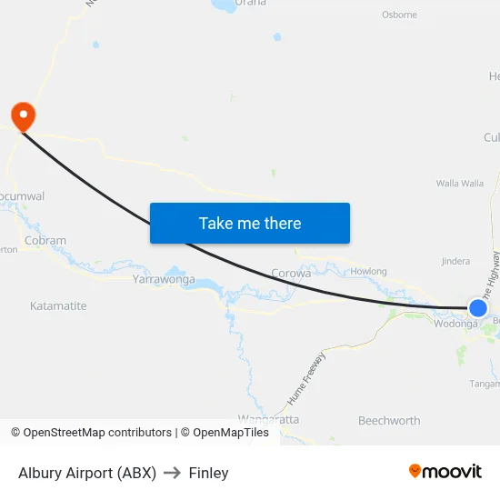 Albury Airport (ABX) to Finley map