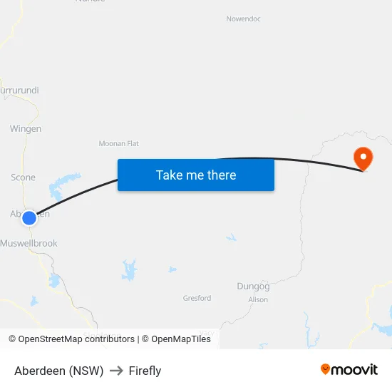 Aberdeen (NSW) to Firefly map
