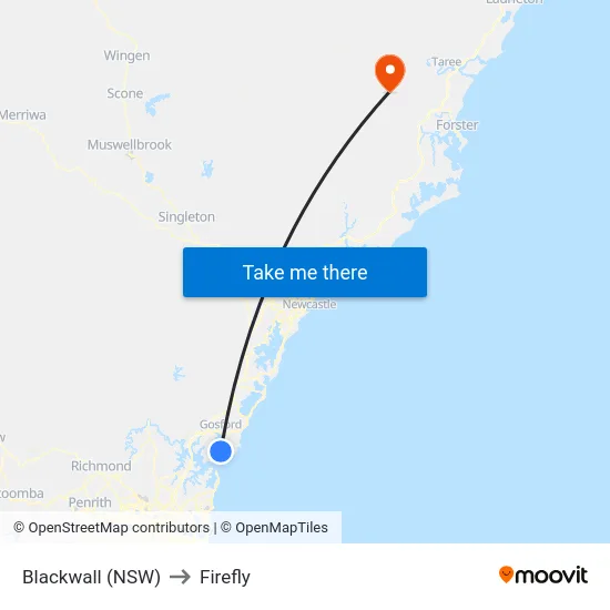 Blackwall (NSW) to Firefly map
