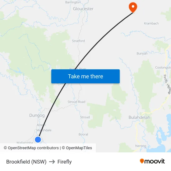 Brookfield (NSW) to Firefly map