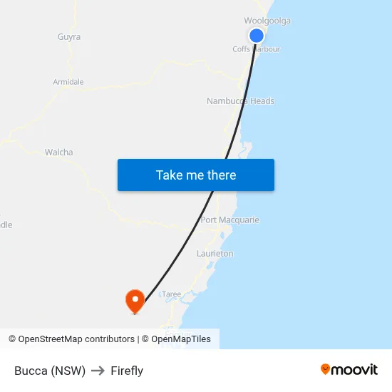 Bucca (NSW) to Firefly map