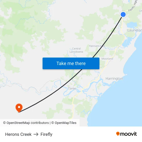 Herons Creek to Firefly map