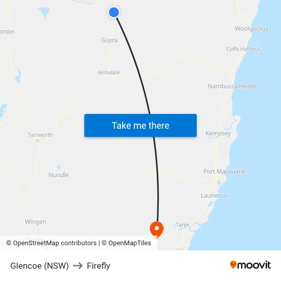 Glencoe (NSW) to Firefly map