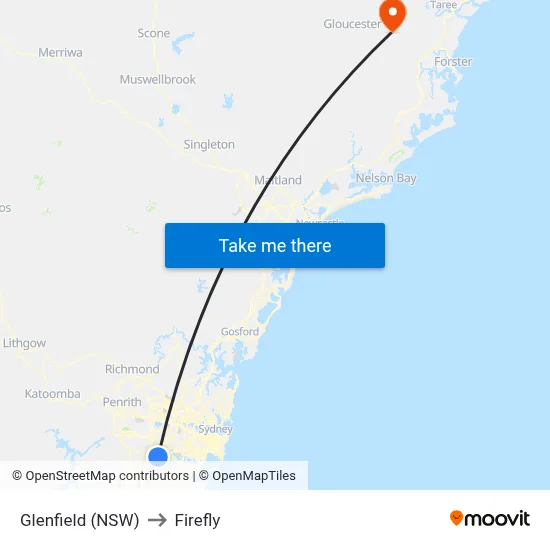 Glenfield (NSW) to Firefly map