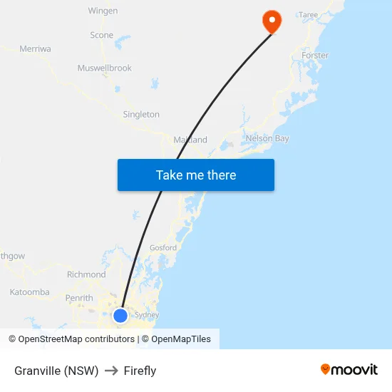 Granville (NSW) to Firefly map