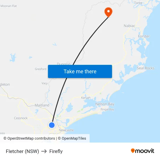 Fletcher (NSW) to Firefly map