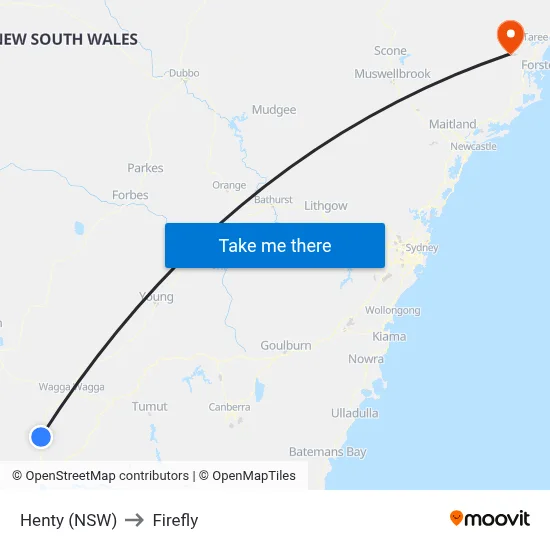 Henty (NSW) to Firefly map