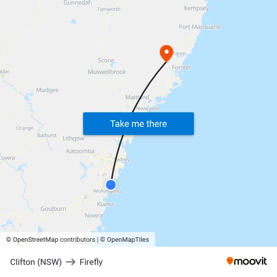 Clifton (NSW) to Firefly map