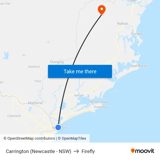 Carrington (Newcastle - NSW) to Firefly map