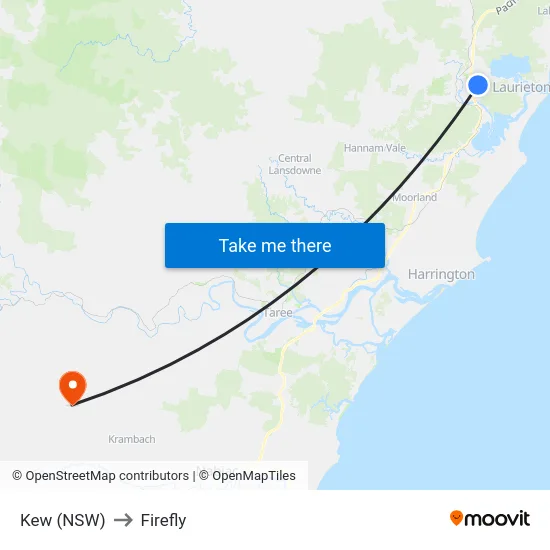 Kew (NSW) to Firefly map
