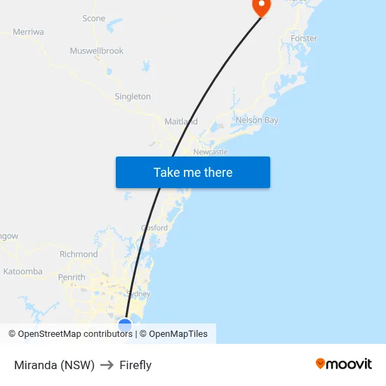 Miranda (NSW) to Firefly map