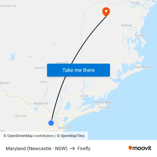 Maryland (Newcastle - NSW) to Firefly map