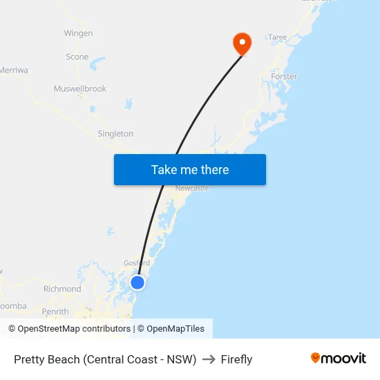 Pretty Beach (Central Coast - NSW) to Firefly map