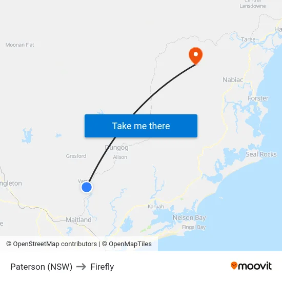 Paterson (NSW) to Firefly map