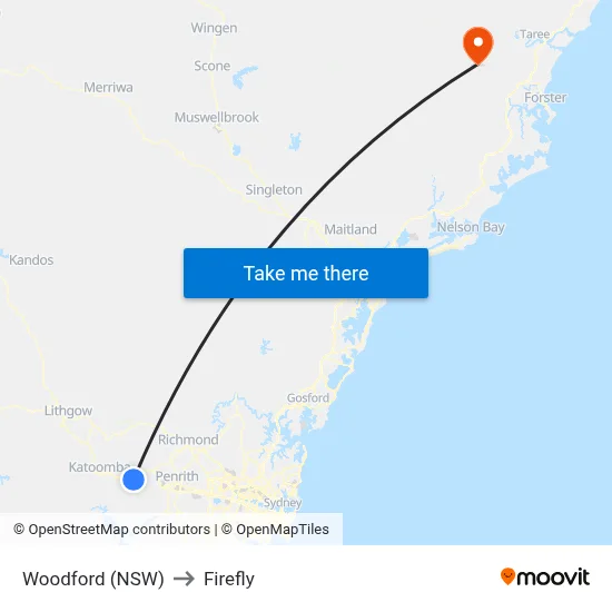 Woodford (NSW) to Firefly map