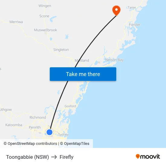 Toongabbie (NSW) to Firefly map