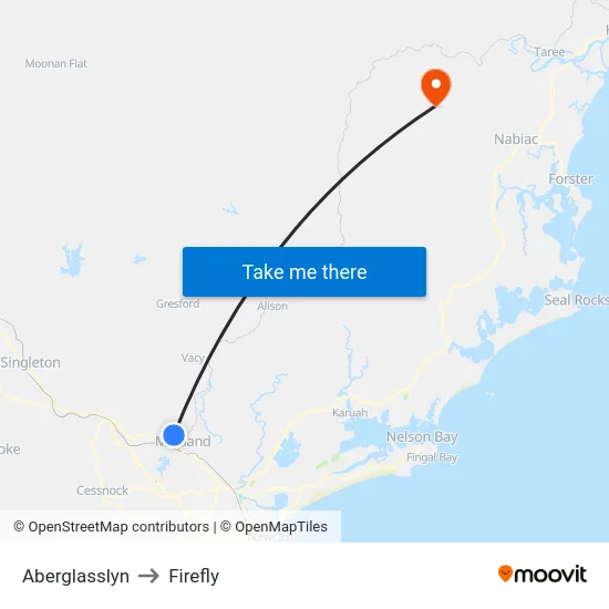 Aberglasslyn to Firefly map