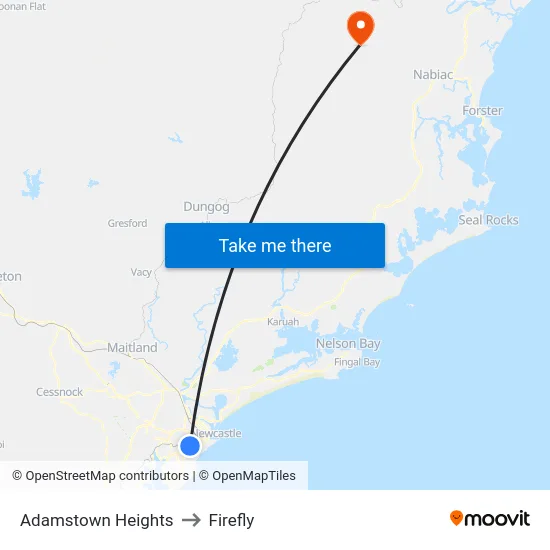 Adamstown Heights to Firefly map