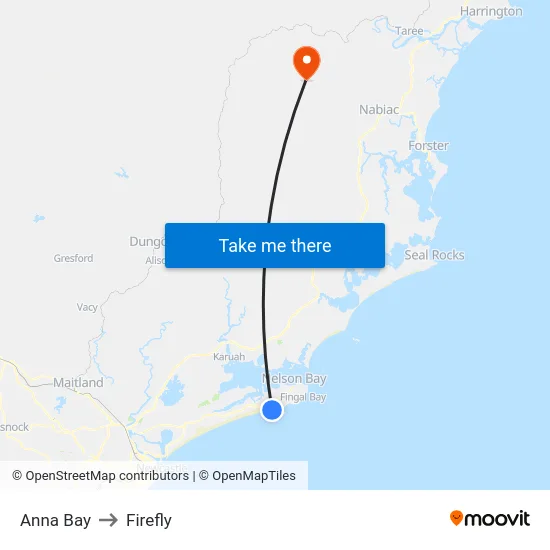 Anna Bay to Firefly map