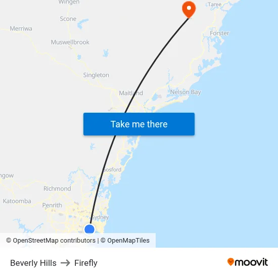 Beverly Hills to Firefly map