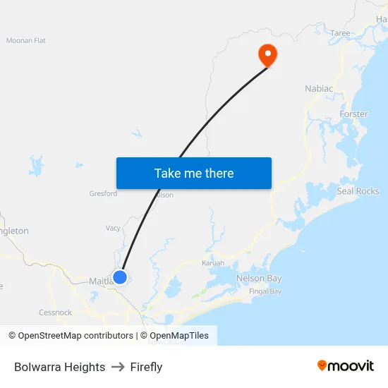 Bolwarra Heights to Firefly map