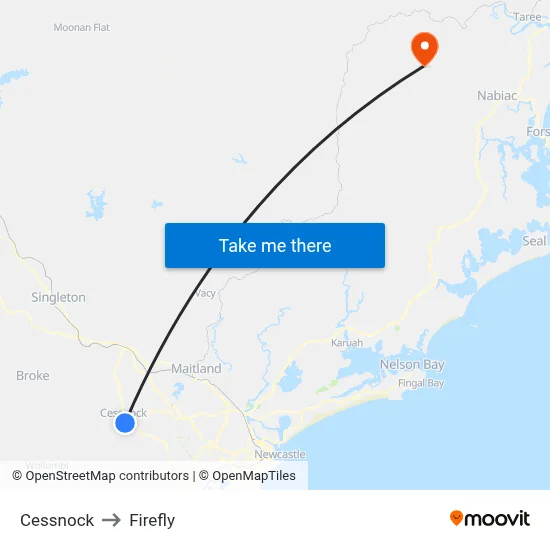 Cessnock to Firefly map