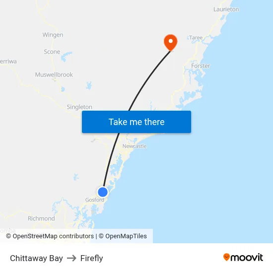 Chittaway Bay to Firefly map