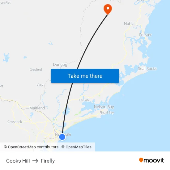 Cooks Hill to Firefly map