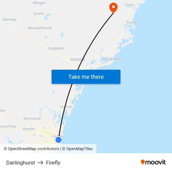 Darlinghurst to Firefly map