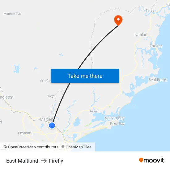East Maitland to Firefly map