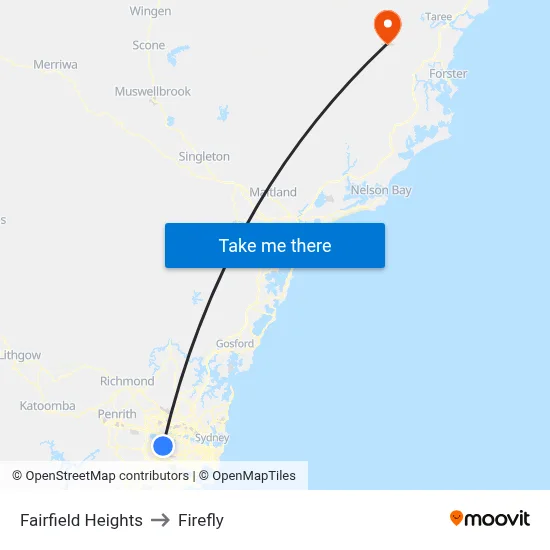 Fairfield Heights to Firefly map