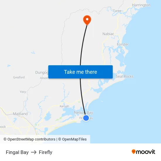 Fingal Bay to Firefly map
