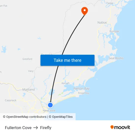 Fullerton Cove to Firefly map