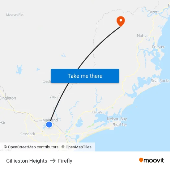 Gillieston Heights to Firefly map