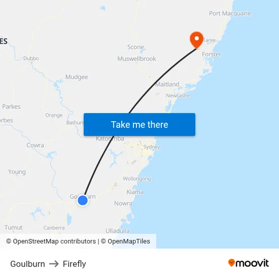 Goulburn to Firefly map