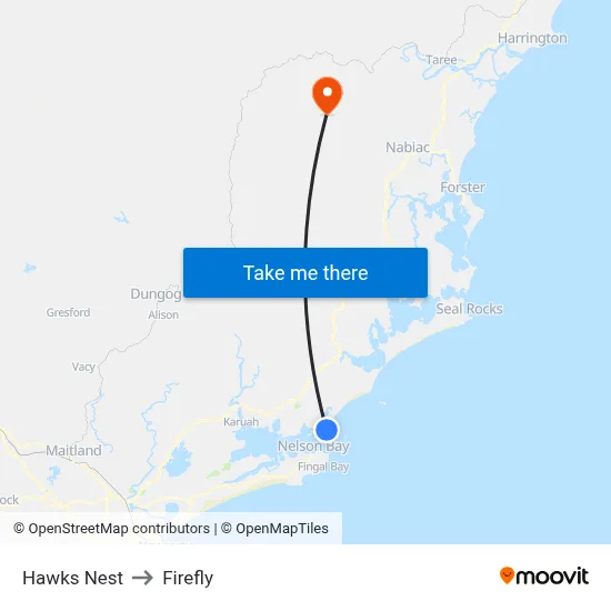 Hawks Nest to Firefly map
