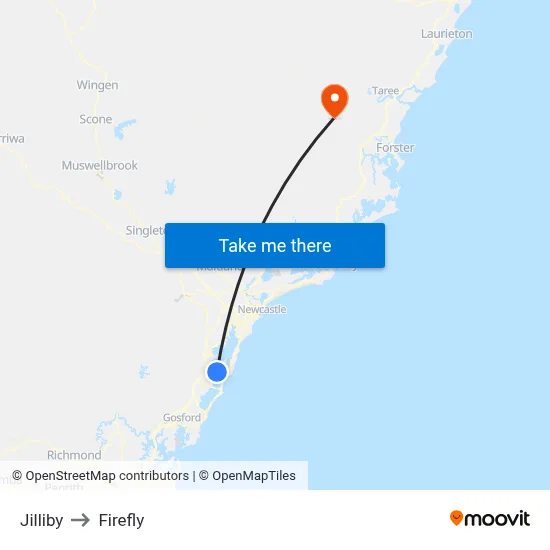 Jilliby to Firefly map