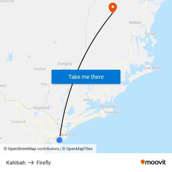 Kahibah to Firefly map