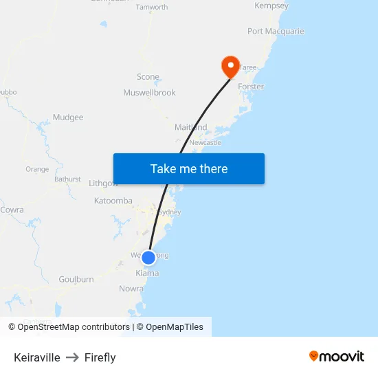 Keiraville to Firefly map
