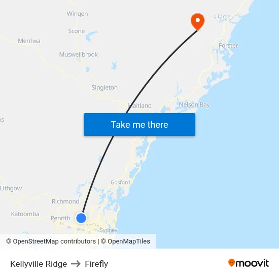 Kellyville Ridge to Firefly map